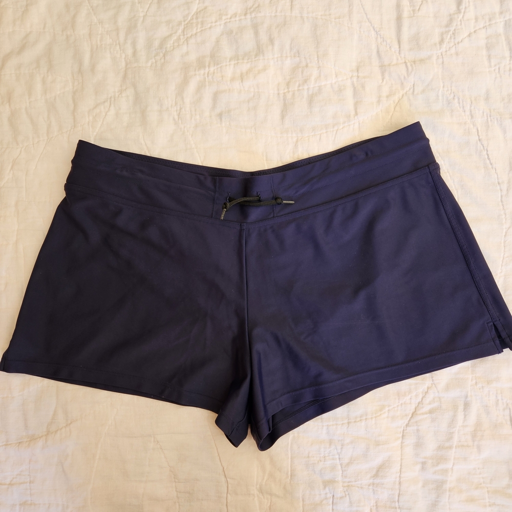 Kona Sol Swim Shorts Womens L Blue Active High Coverage Elastic Waist Drawstring